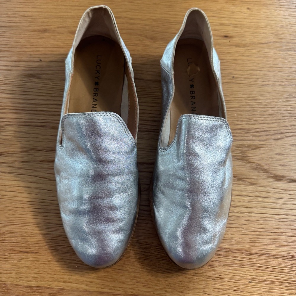 Lucky Brand Cammi Metallic Silver Leather D'Orsay Loafers Flats Womens 5M/35